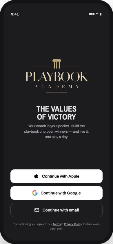 Playbook Academy welcome screen